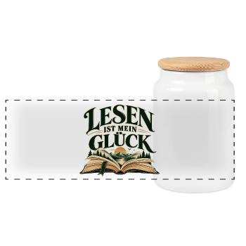 Lesen ist mein Glück Geschenktipp für Leseratten - Panorama Keksdose mit Holzdeckel - Weiß - Vorne