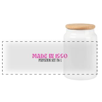 Made in 1990 - Perfection since day 1 - Panoramic Cookie Jar with Wooden Lid - white - Front
