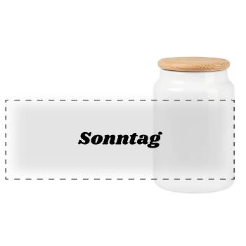Sonntag Schriftzug - Panorama Keksdose mit Holzdeckel - Weiß - Vorne