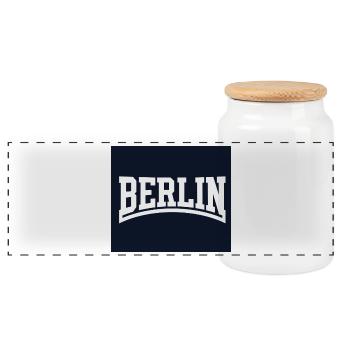 Berlin Schriftzug – Minimalistisches City Desi - Panorama Keksdose mit Holzdeckel - Weiß - Vorne