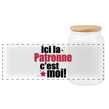ICI La patronne C'est moi - Boîte à biscuits avec couvercle en bois - blanc - Devant