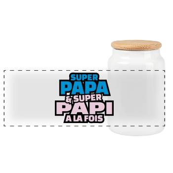 super papa et super papy à la fois - Boîte à biscuits avec couvercle en bois - blanc - Devant