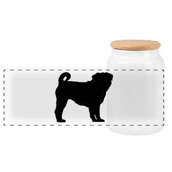 MOPS Silhouette - Panorama Keksdose mit Holzdeckel - Weiß - Vorne