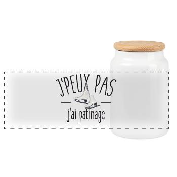 Je peux pas j'ai patinage - Boîte à biscuits avec couvercle en bois - blanc - Devant