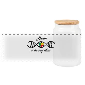 love my dns dna land country Benin - Panoramic Cookie Jar with Wooden Lid - white - Front