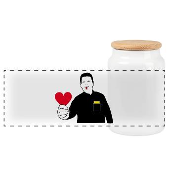 Referee | Referees | Red card Love heart - Panoramic Cookie Jar with Wooden Lid - white - Front