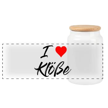 I love Klöße - Panorama Keksdose mit Holzdeckel - Weiß - Vorne