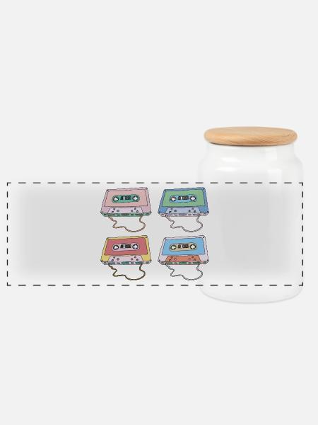 Musikkassette Compact Cassette Magnettonband Retro - Panorama Keksdose mit Holzdeckel - Weiß