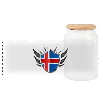 Island Flagge Wappen Silber 013 - Panorama Keksdose mit Holzdeckel - Weiß - Vorne