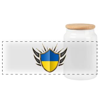 Ukraine Flag Coat of Arms Gold 014 - Panoramic Cookie Jar with Wooden Lid - white - Front