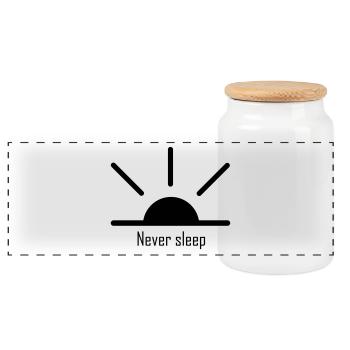 Never sleep - Panoramic Cookie Jar with Wooden Lid - white - Front