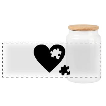 Heart puzzle - Panoramic Cookie Jar with Wooden Lid - white - Front