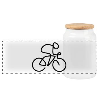 One line cyclist - Panoramic Cookie Jar with Wooden Lid - white - Front
