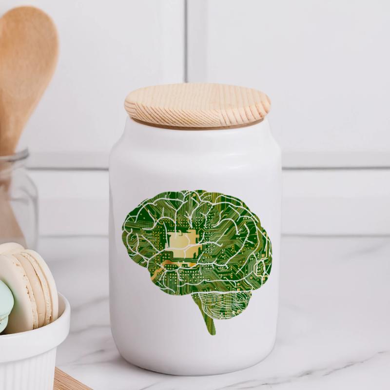 Brain - Computer Board - Artificial Intelligence Panoramic Cookie Jar with Wooden Lid