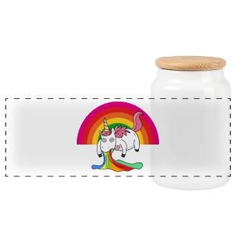 Kotzendes Einhorn Regenbogen - Panorama Keksdose mit Holzdeckel - Weiß - Vorne