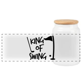KING of SWING golf fun design with a ball club and - Panoramic Cookie Jar with Wooden Lid - white - Front