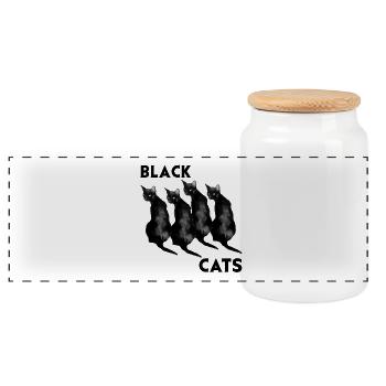 Black cats - Panoramic Cookie Jar with Wooden Lid - white - Front