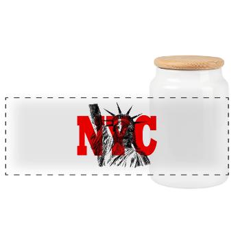 new York - Panoramic Cookie Jar with Wooden Lid - white - Front