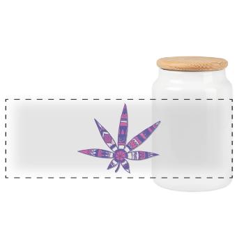 leaf - Panoramic Cookie Jar with Wooden Lid - white - Front