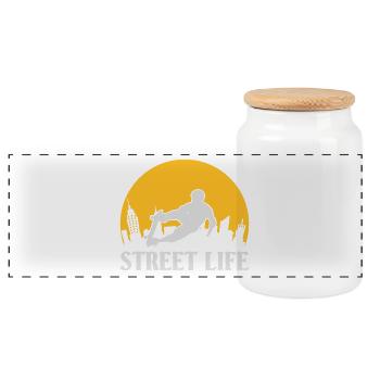 Street Life skateboard - Panoramic Cookie Jar with Wooden Lid - white - Front