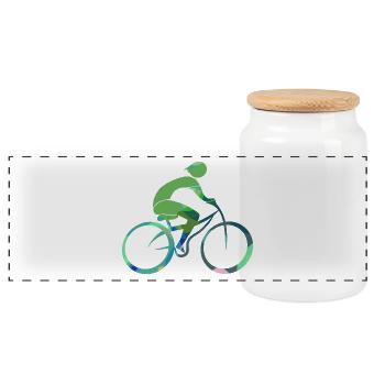 cyclist - Panoramic Cookie Jar with Wooden Lid - white - Front