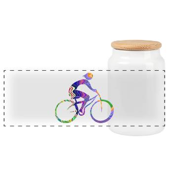 cyclist - Panoramic Cookie Jar with Wooden Lid - white - Front