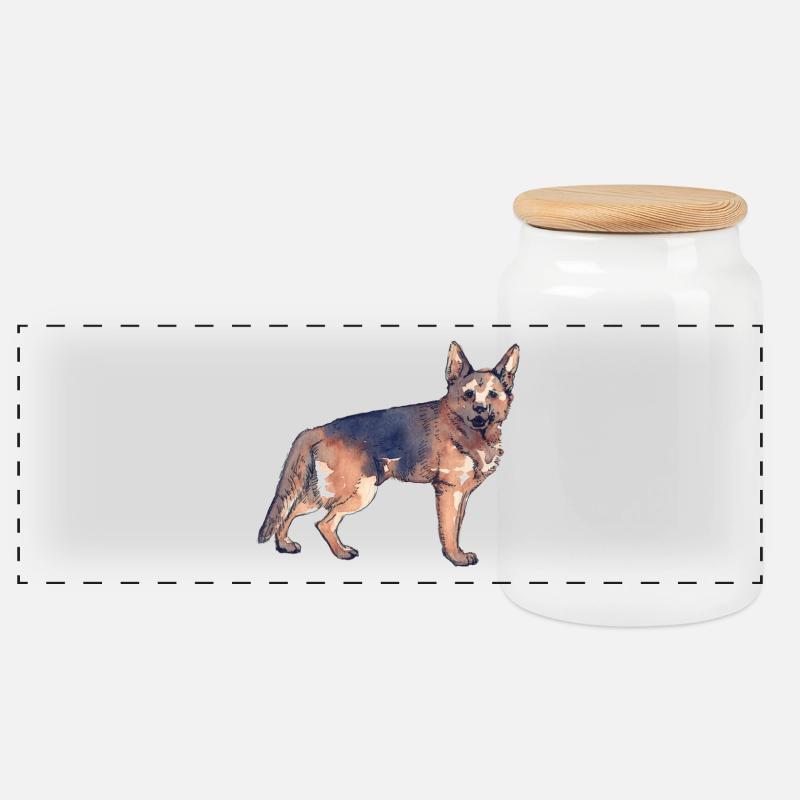 Deutscher Schäferhund - Panorama Keksdose mit Holzdeckel - Weiß