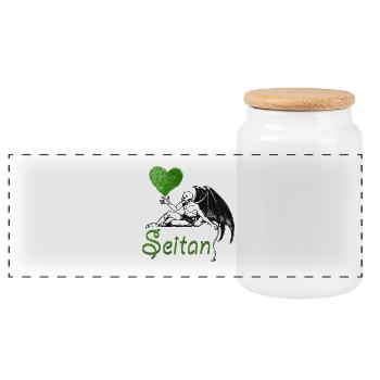 Green Seitan - Panoramic Cookie Jar with Wooden Lid - white - Front