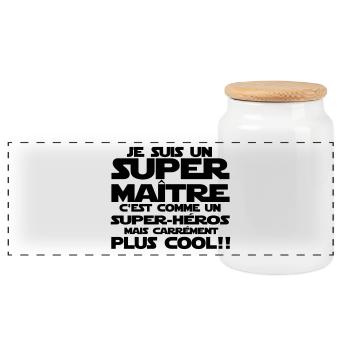 un maître carrément cool qu'un super-héros - Boîte à biscuits avec couvercle en bois - blanc - Devant