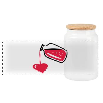 Love potion in a glass bottle & liquid heart - Panoramic Cookie Jar with Wooden Lid - white - Front