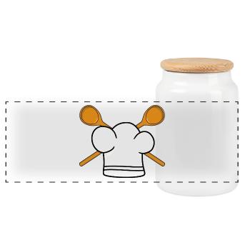 Cook Cooking Hat Cooking Spoon Restaurant Cooking - Panoramic Cookie Jar with Wooden Lid - white - Front