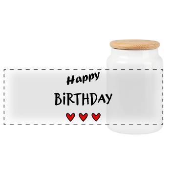 ANNIVERSARY. HAPPY BIRTHDAY. HAPPY BIRTHDAY. - Panoramic Cookie Jar with Wooden Lid - white - Front