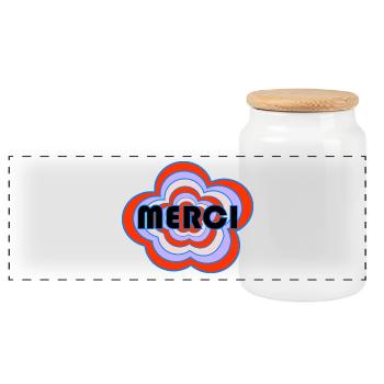 MERCI. THANKS. THANK YOU. ANNIVERSAIRE. NAISSANCE. - Boîte à biscuits avec couvercle en bois - blanc - Devant