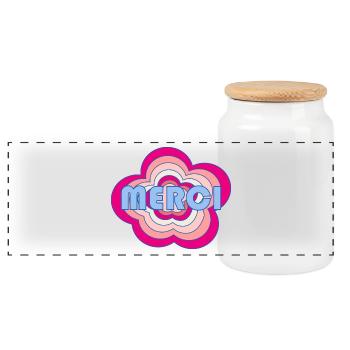 MERCI. ANNIVERSAIRE. NAISSANCE. RETRAITE. MERCI - Boîte à biscuits avec couvercle en bois - blanc - Devant
