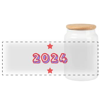 HAPPY NEW YEAR. NEW YEAR'S EVE. NEW YEAR - Panoramic Cookie Jar with Wooden Lid - white - Front