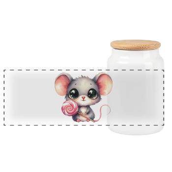 Little mouse with lollipop - Panoramic Cookie Jar with Wooden Lid - white - Front
