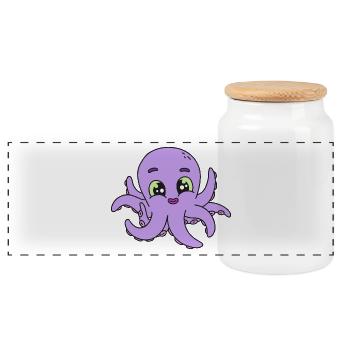 Octopus Kraken Kids Child Baby Sea Creatures - Panoramic Cookie Jar with Wooden Lid - white - Front