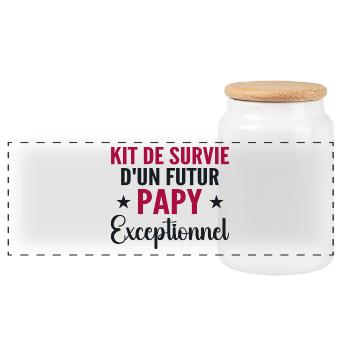 Kit De Survie Futur Papy Cadeau personnalisé - Boîte à biscuits avec couvercle en bois - blanc - Devant