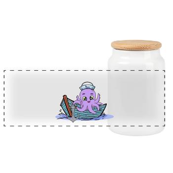 Octopus Kraken Kids Child Boat Boats Maritime - Panoramic Cookie Jar with Wooden Lid - white - Front