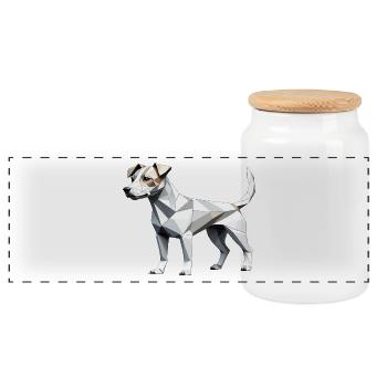 Jack Russell Terrier - Low Poly Pet Dog Design - Panoramic Cookie Jar with Wooden Lid - white - Front
