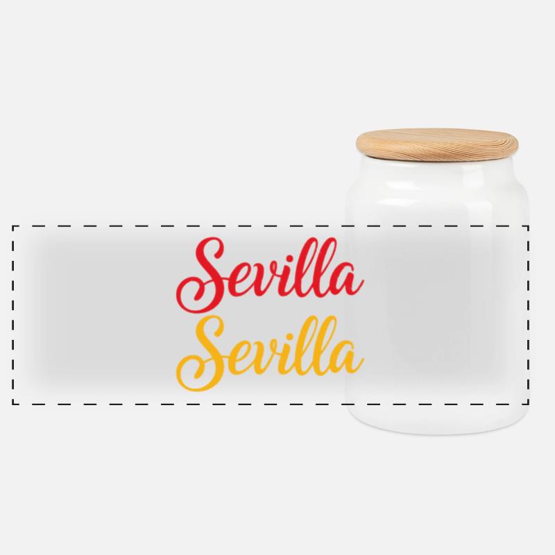 Sevilla Script Duo Rot Gelb Retro - Panorama Keksdose mit Holzdeckel - Weiß
