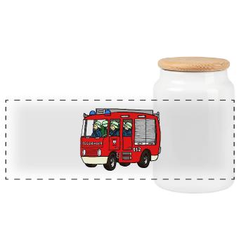 Camion de pompiers - Boîte à biscuits avec couvercle en bois - blanc - Devant