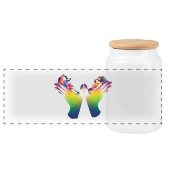 Rainbow Hands of Care - Panoramic Cookie Jar with Wooden Lid - white - Front