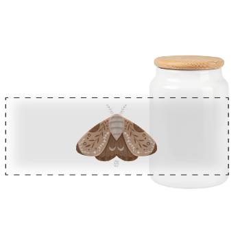 Earthy moth with botanical pattern - Panoramic Cookie Jar with Wooden Lid - white - Front