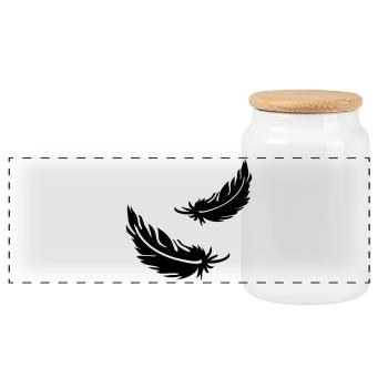 Two flying feathers - Panoramic Cookie Jar with Wooden Lid - white - Front