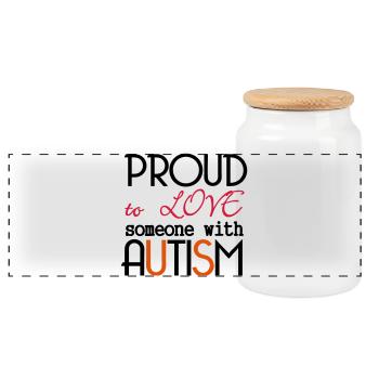 Love someone with Autism cadeau autisme - Boîte à biscuits avec couvercle en bois - blanc - Devant