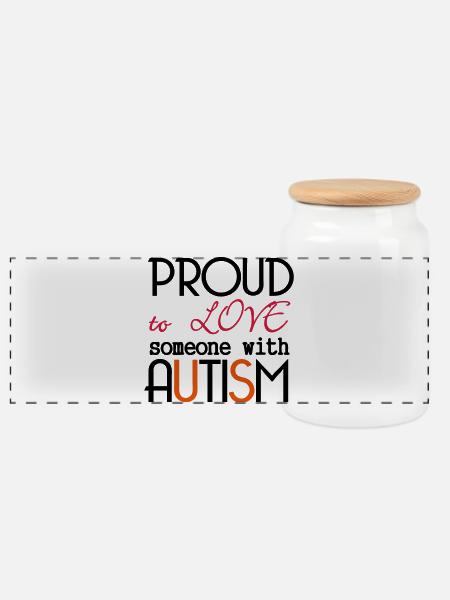 Love someone with Autism - Panoramic Cookie Jar with Wooden Lid - white