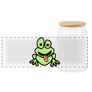 Frosch mit Zunge - Panorama Keksdose mit Holzdeckel - Weiß - Vorne