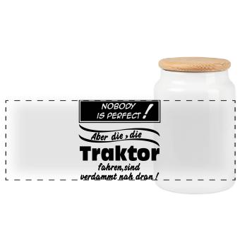Traktor , Trecker , Landmaschine , Nobody (25) - Panorama Keksdose mit Holzdeckel - Weiß - Vorne