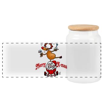 Conception festive de renne et de Noël du Père Noël - Boîte à biscuits avec couvercle en bois - blanc - Devant